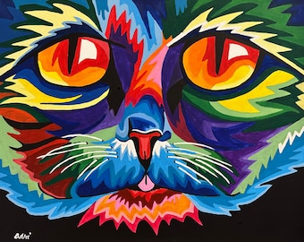 Colorful Cat Eyes Canvas Print, Modern Wall Art (16x20 inch)
