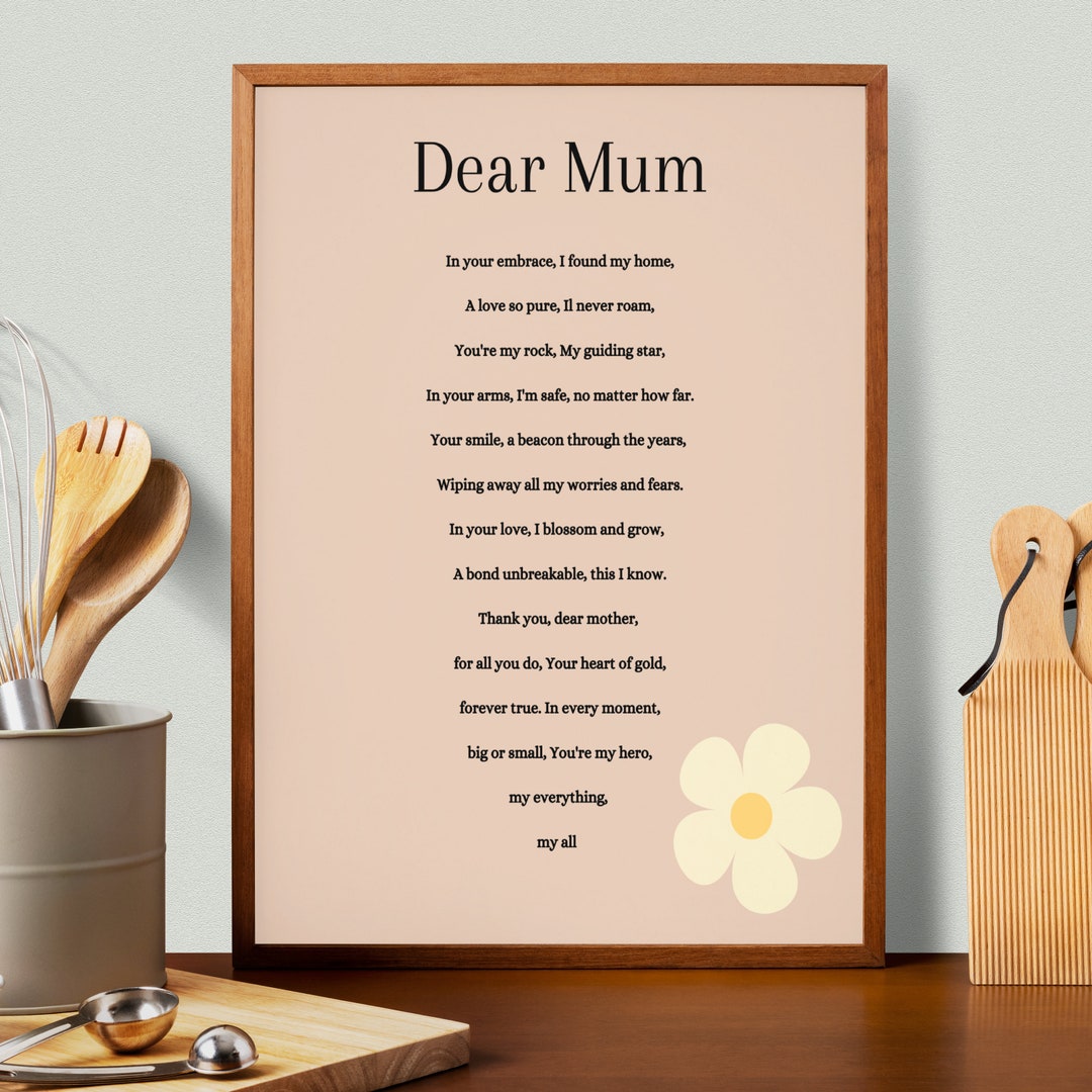 Poetry Printable, 8 by 10, Digital Download Only, a Poem for Mothers ...