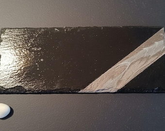 Handmade Slate Coaster — Fluid Art, Silver & White