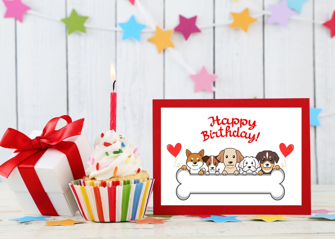 Printable Dog Birthday Card, Printable Card, Digital Birthday Card, 7x5