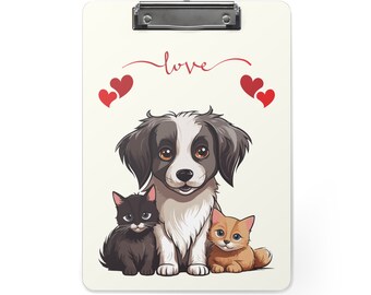 Custom Clipboard With Adorable Puppy and Two Kittens Custom Dog Clipboard Custom Cat Clipboard Wood Clipboards