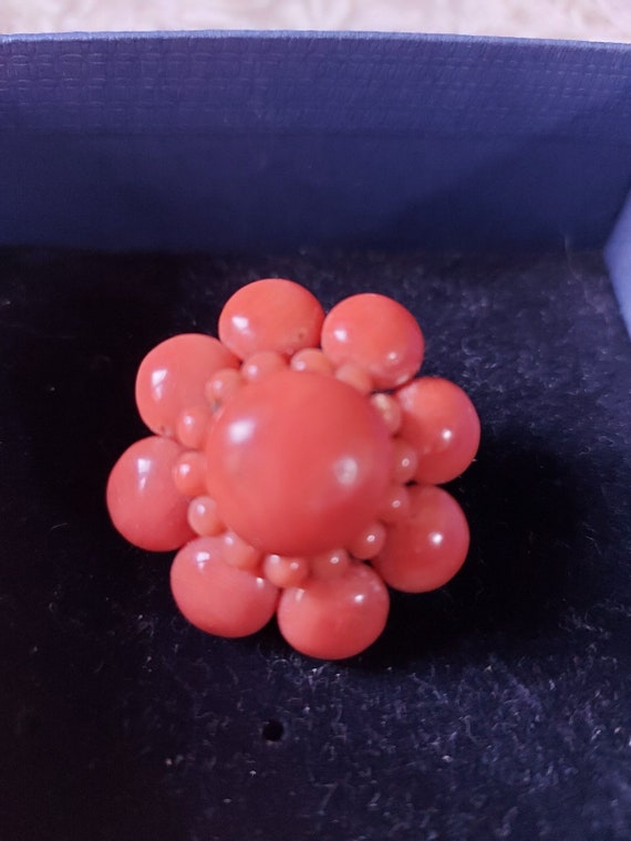 Antique Victorian Natural Red Coral Cluster Brooc… - image 1
