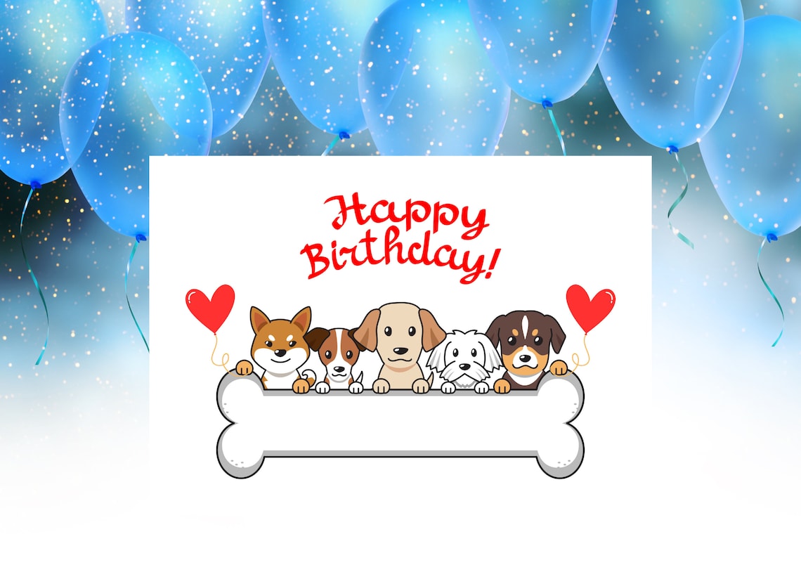 Printable Dog Birthday Card, Printable Card, Digital Birthday Card, 7x5