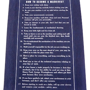 South Bend Lathe How to Become a Machinist Vintage Chart Lathe Tool Shop Poster Old School Vintage Shop Class