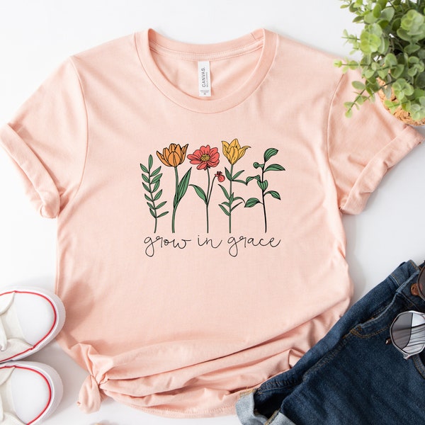 Grow In Grace Shirt,Christian Shirt,Wildflowers Tee,Religion Shirt,Floral Shirt,Bible Verse Shirt,Luke Shirt,Christian Gifts,Faith Shirt