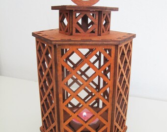 Romantic Wooden Lantern, Tea Light Lamp, 20 cm high, 12 cm wide