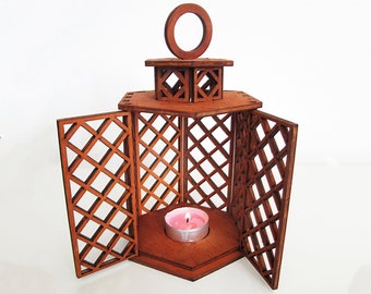 Romantic Wooden Lantern, Tea Light Lamp, 20 cm high, 12 cm wide