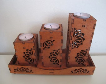 Romantic Wooden Lantern, Tea Light Lamp, 24 cm long, 16 cm high, 10 cm wide