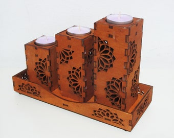 Romantic Wooden Lantern, Tea Light Lamp, 24 cm long, 16 cm high, 10 cm wide