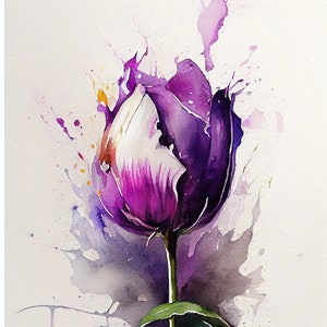 Purple Tulip - Flower Art Print - Botanical Watercolors Illustration - Instant Digital Download - Printable Wall Art - Home Decor