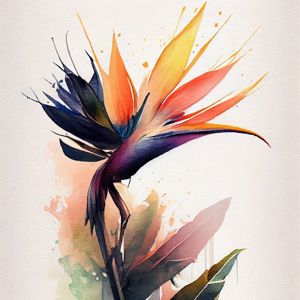 Bird of Paradise - Flower Art Print - Botanical Watercolors Illustration - Instant Digital Download - Printable Wall Art