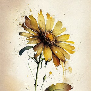 Yellow Daisy - Flower Art Print - Botanical Watercolors Illustration - Instant Digital Download - Printable Wall Art - Home Decor