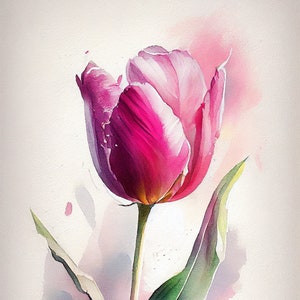 Pink Tulip - Flower Art Print - Botanical Watercolors Illustration - Instant Digital Download - Printable Wall Art - Home Decor