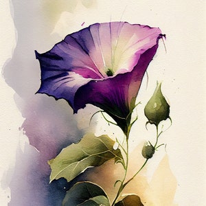 Purple Morning Glory - Flower Art Print - Botanical Watercolors Illustration - Instant Digital Download - Printable Wall Art - Home Decor