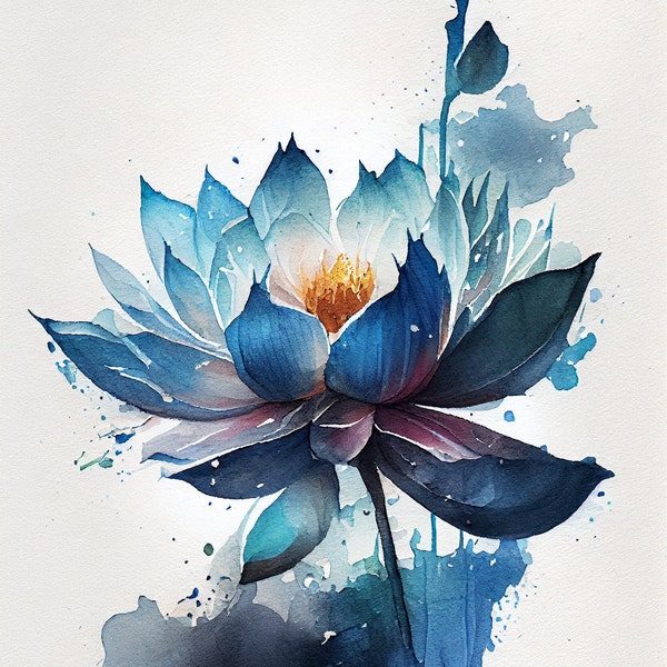 Lotus bleu - Flower Art Print - Botanical Watercolors Illustration - Instant Digital Download - Printable Wall Art - Home Decor
