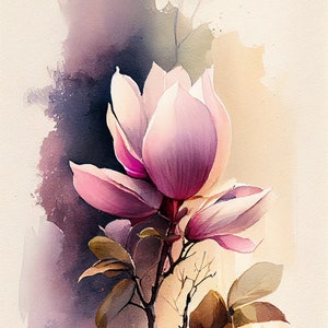 Pink Magnolia - Flower Art Print - Botanical Watercolors Illustration - Instant Digital Download - Printable Wall Art - Home Decor