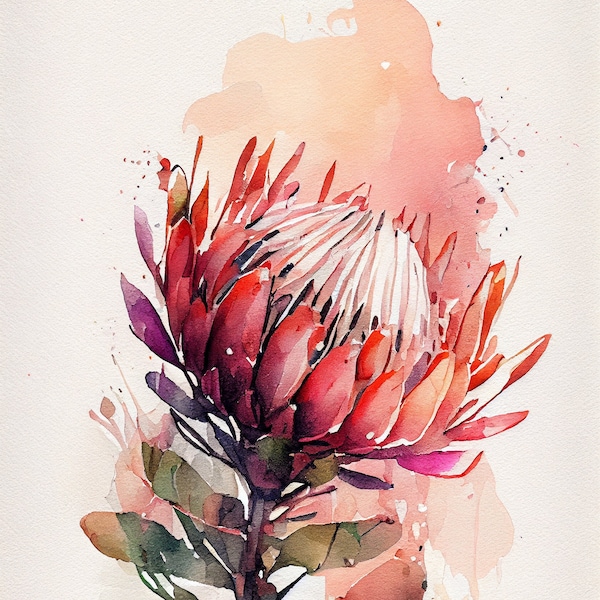 Pink Protea - Flower Art Print - Botanical Watercolors Illustration - Instant Digital Download - Printable Wall Art - Home Decor