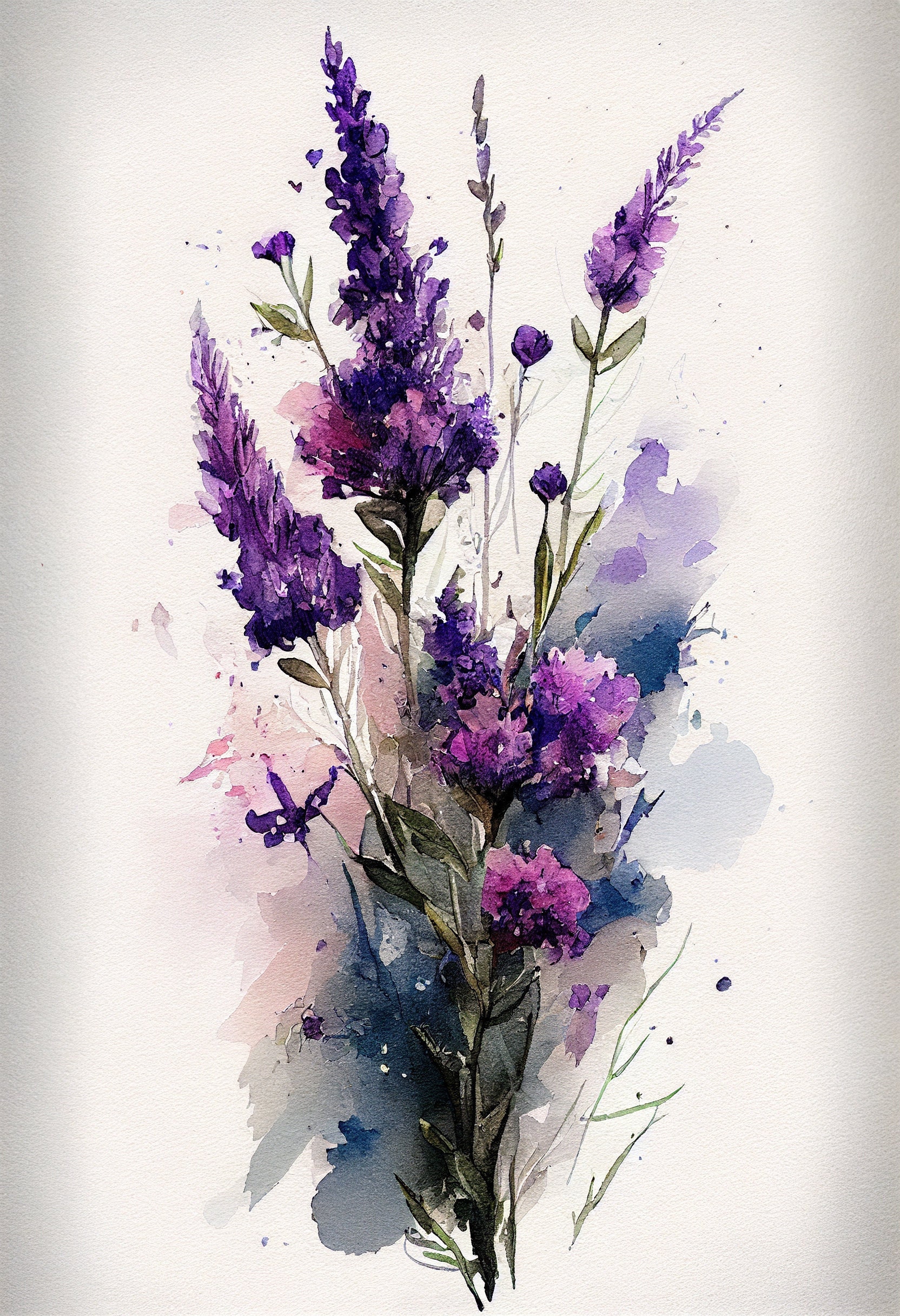 Lavender Flower Art Print Botanical Watercolors Illustration Instant