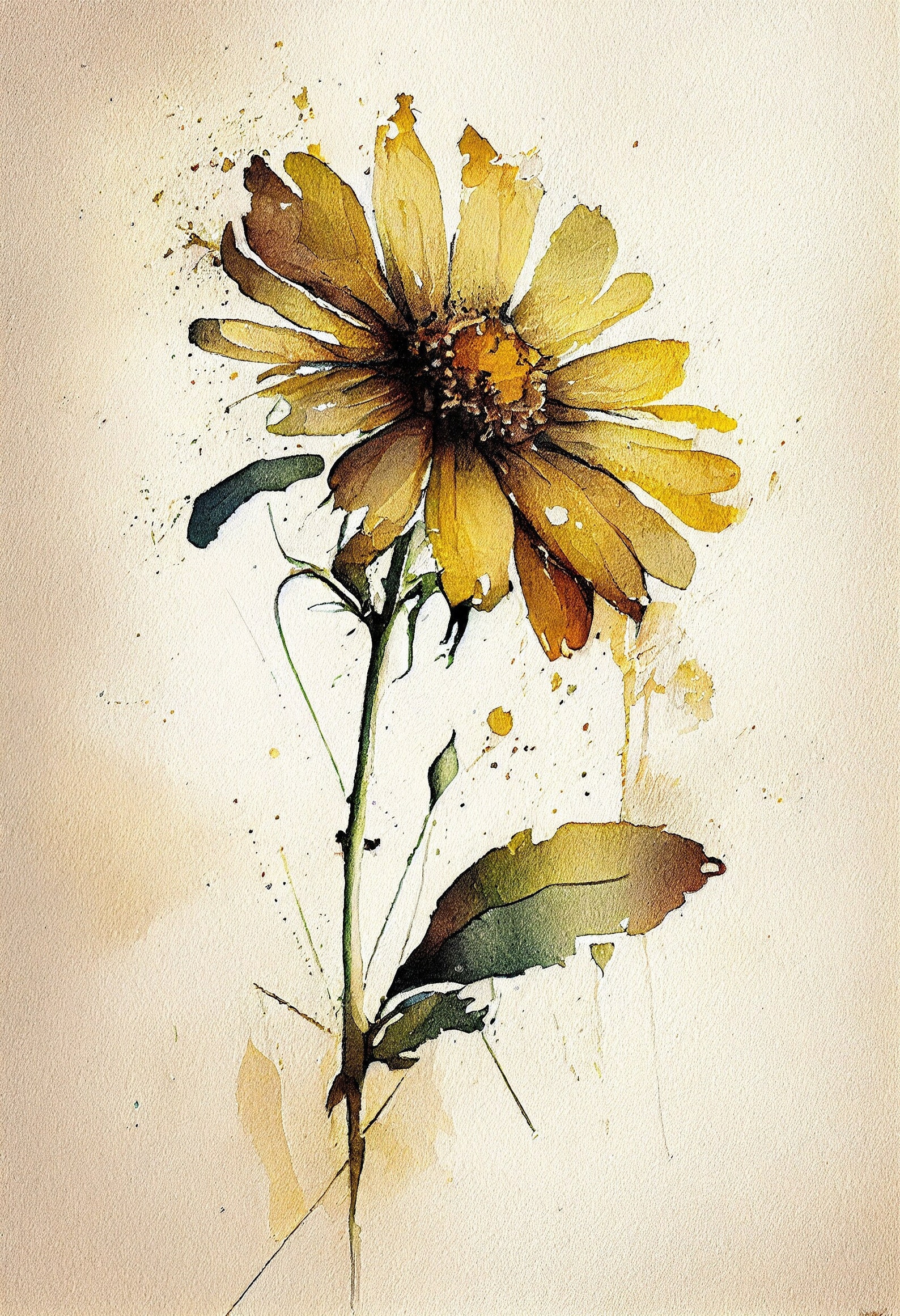 Yellow Daisy Flower Art Print Botanical Watercolors Illustration