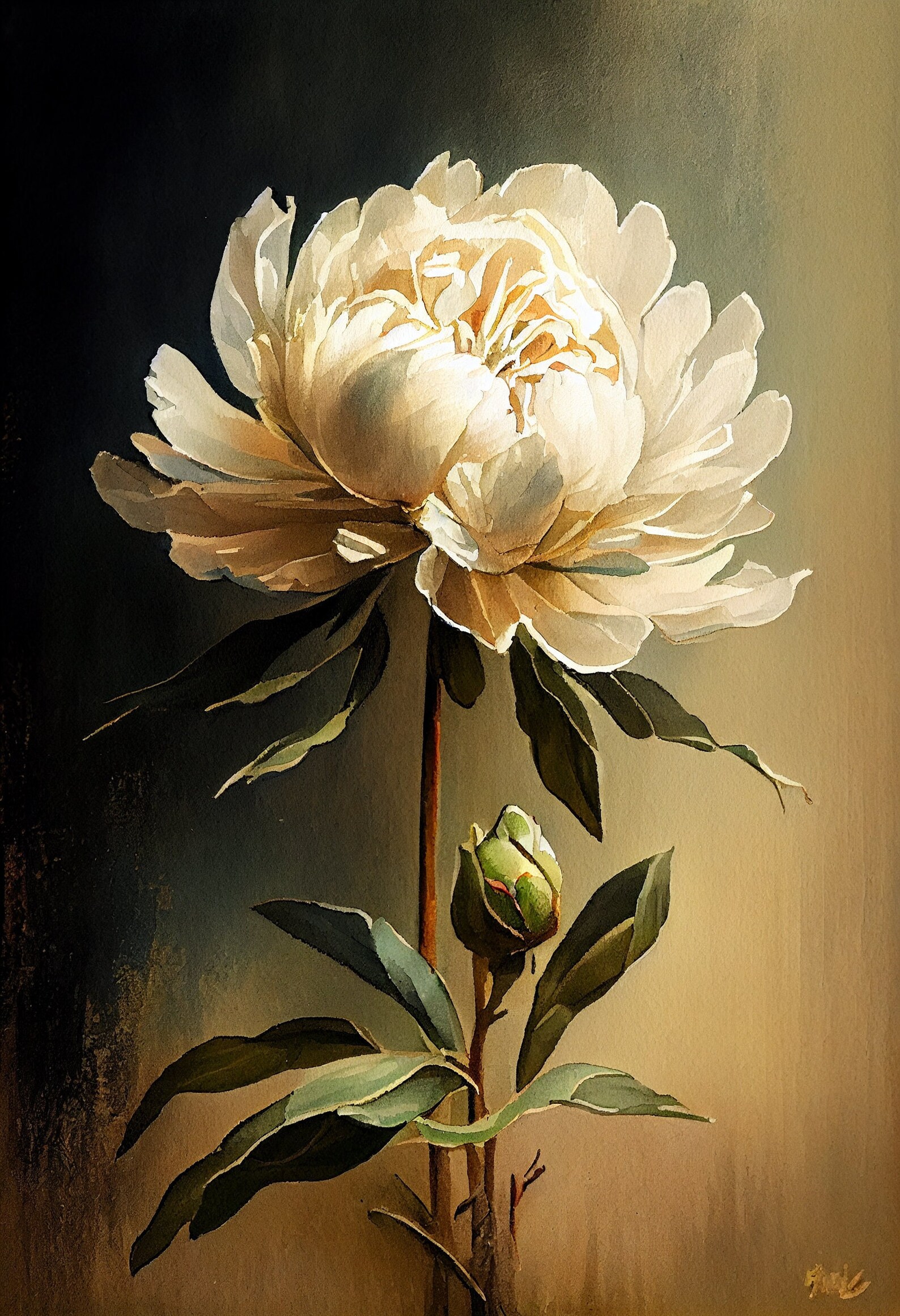 White Peony - Flower Art Print - Botanical Watercolors Illustration ...