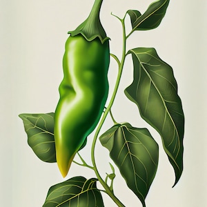 Jalapeño - Vegetable Art Print - Botanical Illustration Style - Instant Digital Download - Printable Wall Art - Dining Room & Kitchen Decor