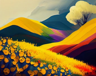 Yellow Pansy Field - Flower Art Print - Botanical Watercolors Illustration - Instant Digital Download - Printable Wall Art - Home Decor