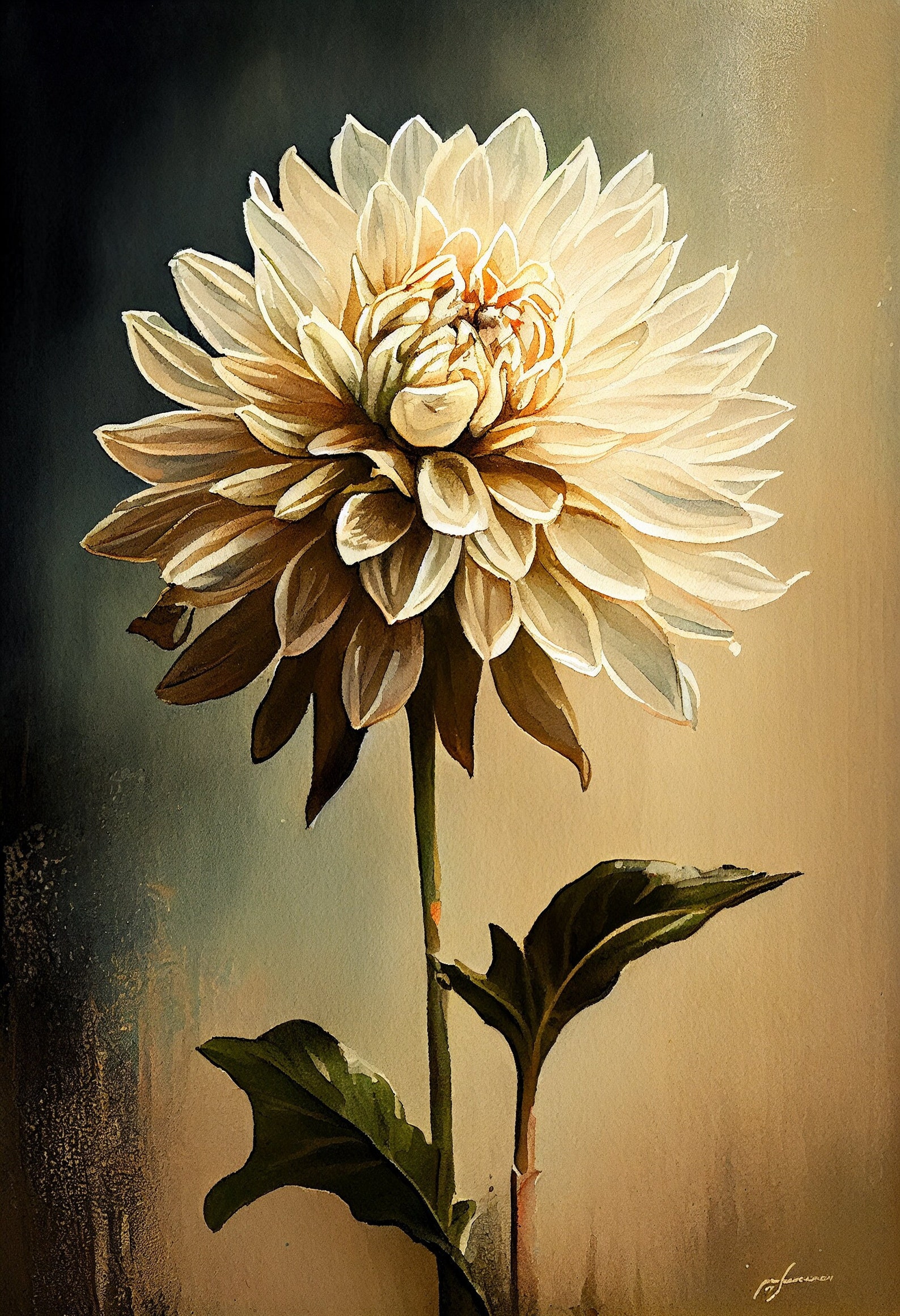 White Dahlia - Flower Art Print - Botanical Watercolors Illustration ...