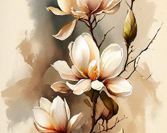 White Lotus - Flower Art Print - Botanical Watercolors Illustration ...