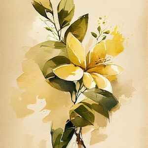 Yellow Jasmine - Flower Art Print - Botanical Watercolors Illustration - Instant Digital Download - Printable Wall Art - Home Decor
