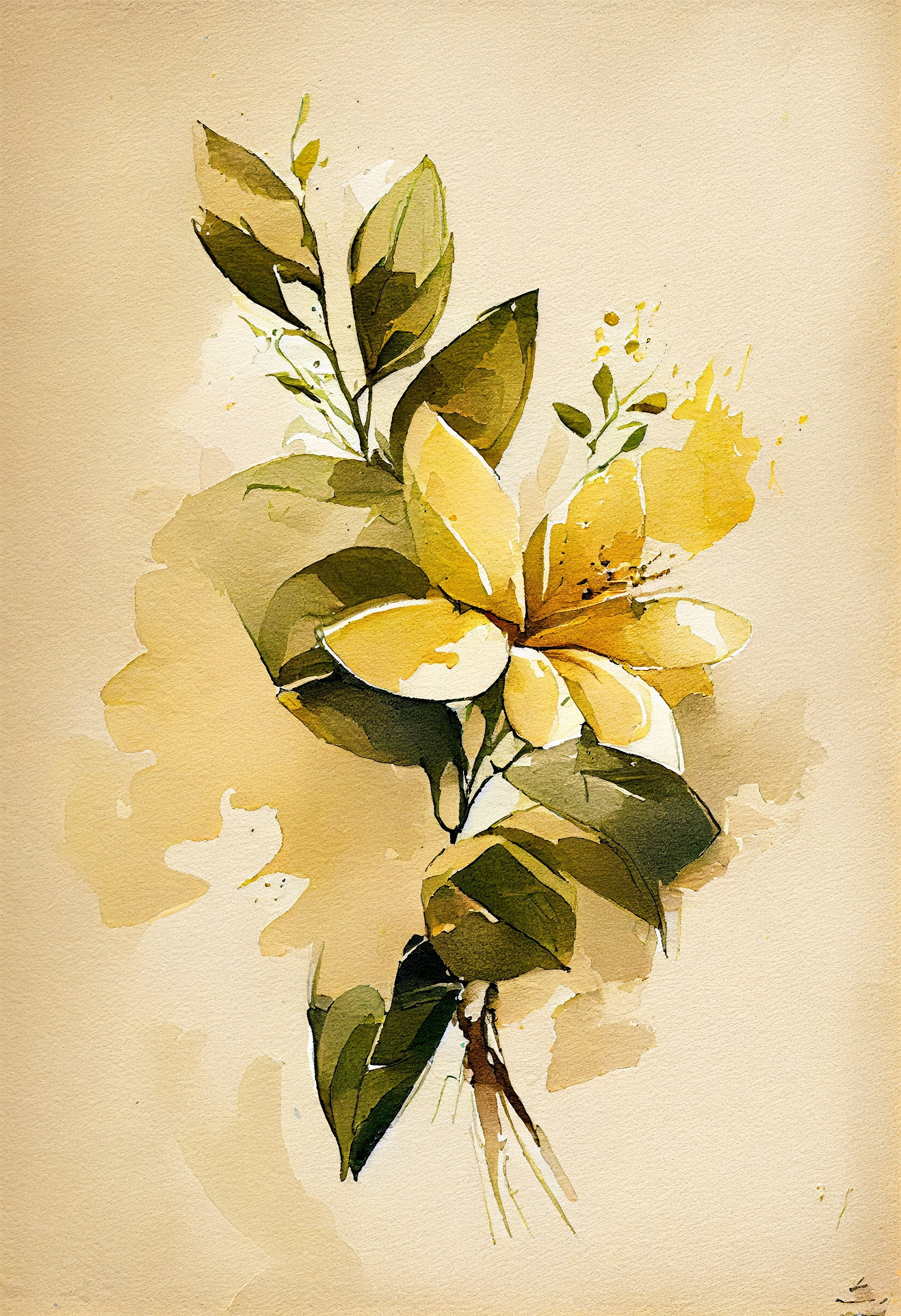 Yellow Jasmine Flower Art Print Botanical Watercolors Illustration