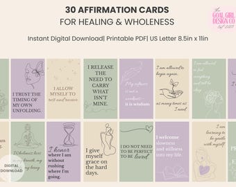 30 druckbare Affirmationskarten für Selbstfürsorge & Heilung • Digitaler Download
