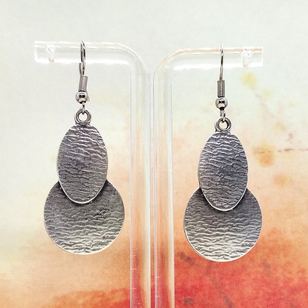 HERCULES - silver plated and stainless steel dagle earrings. 50mm long. Nickel and lead free