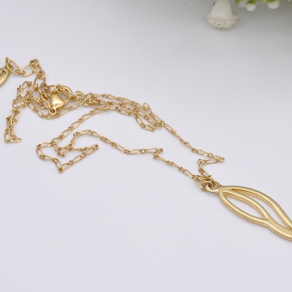 Branded Pilgrim Necklace | Danish Design | Gold Tone | Integral Pendant Chain Necklace | Leaf | Trace Chain | Vintage 1990 Costume Jewellery