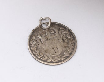 Antique 1893 Threepence Coin Charm Pendant Love Token HBD - Queen Victoria | 925 Sterling Silver