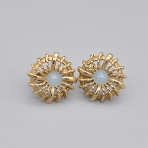Vintage Clip On Earrings | Gold Tone | Circle Studs | Glass Bead | Statement Earrings | 1960s Style Costume Jewellery