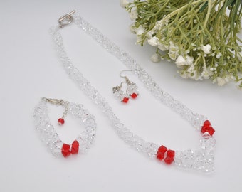 Vintage Cut Glass Necklace Bracelet Earrings Set - Demi Parure | Matching Costume Jewellery | Statement Sparkly Jewellery Suite