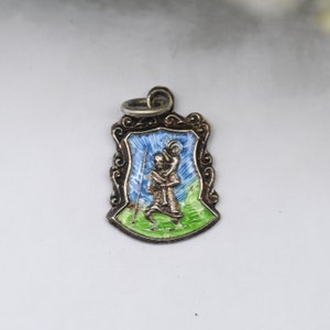 Vintage St Christopher Charm Pendant - Enamel Shield Charm | Saint of Travellers | 925 Sterling Silver