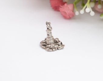 Vintage Lighthouse on an Island Charm Pendant - Old Souvenir | 925 Sterling Silver