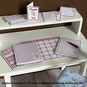 1:6 Scale Miniature Stationery Bundle – Rose Envelopes, Notepads, Planner Pages (Digital Download)