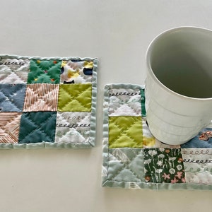 Quilted Mug Rug (set of 2): Handmade Patchwork Coasters, Cabin Decor