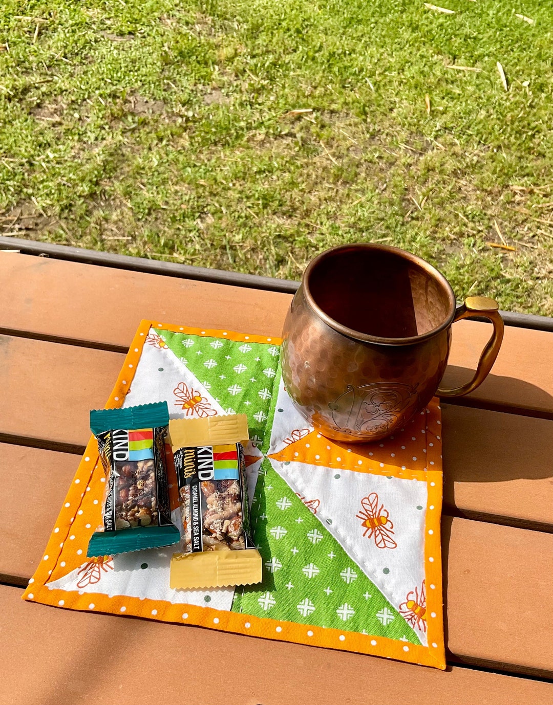 Pot Holder Rugs Hand Quilted Pot Holder - Mug Rug - Summer Pinwheels - Bees - Nature ...