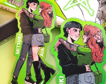 Holographic Green Lesbians Sticker | Aya Oosawa | Mitsuki Koga | MitsuAya | She wasn&#39;t a guy | TGSWIIWAGAA | Anime | Manga |