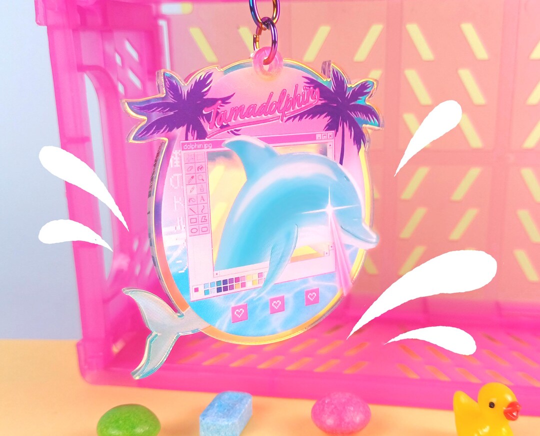 Tamagotchi Inspired Dolphin Keychain | Tamadolphin | Vaporwave | a