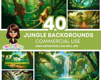 40 Jungle Backgrounds - Digital backgrounds, Tree Houses, Rope Bridges, Rivers, Sunsets, Beaches, Mountains, Ravines, Caves - Commercial Use