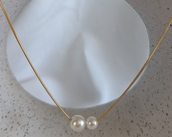 Collier Strasbourg double perle avec chaine doré