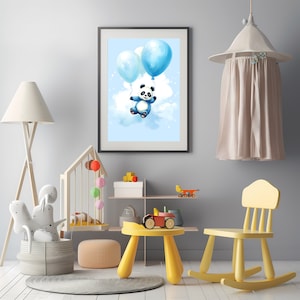 Blue Baby Panda with Balloons, Printable , Bundle of 3 Large sizes, Blue Balloon Illustration