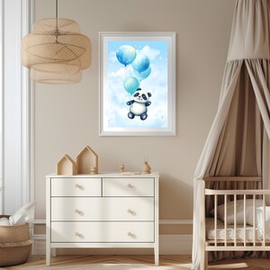 Blue Baby Panda with Balloons, Printable , Bundle of 3 Large sizes , Blue Balloon Illustration