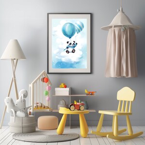 Blue Baby Panda with Balloons, Printable , Bundle of 3 Large sizes  , Blue Balloon Illustration