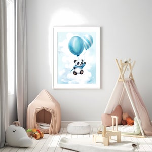 Bundle, Blue Baby Panda with Balloons , 5 different designs, Printable , size 16x24 inches