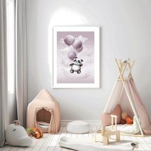 Bundle, Retro Baby Panda with Balloons , 5 different designs, Printable ,size A2
